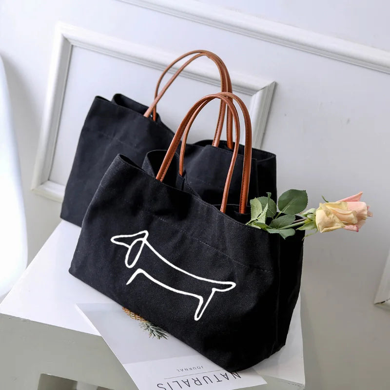 Cute Dachshund Dog Canvas Tote Bag