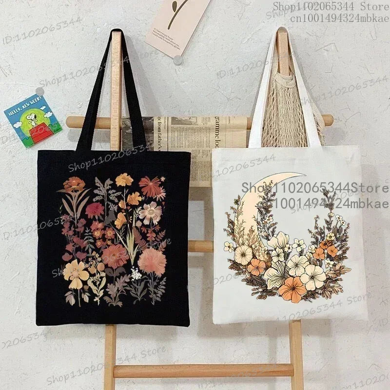 Floral Moon Shopping Tote Bags