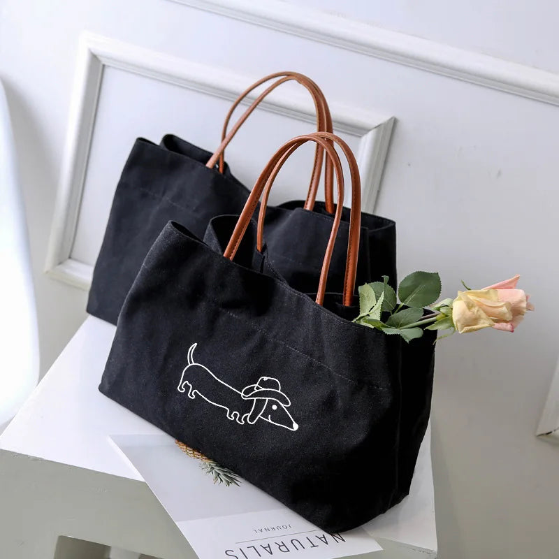 Cute Dachshund Dog Canvas Tote Bag