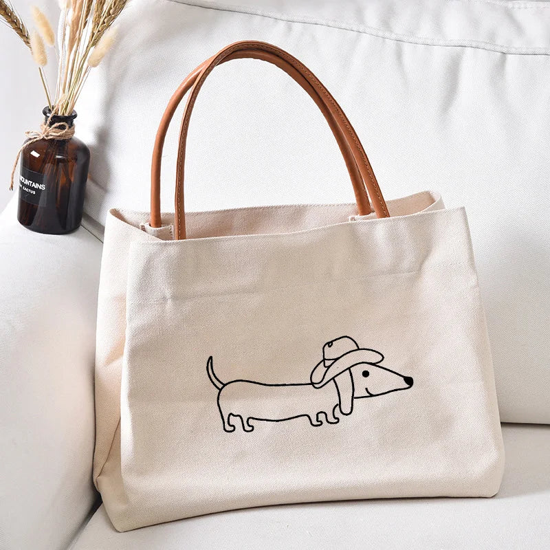 Cute Dachshund Dog Canvas Tote Bag