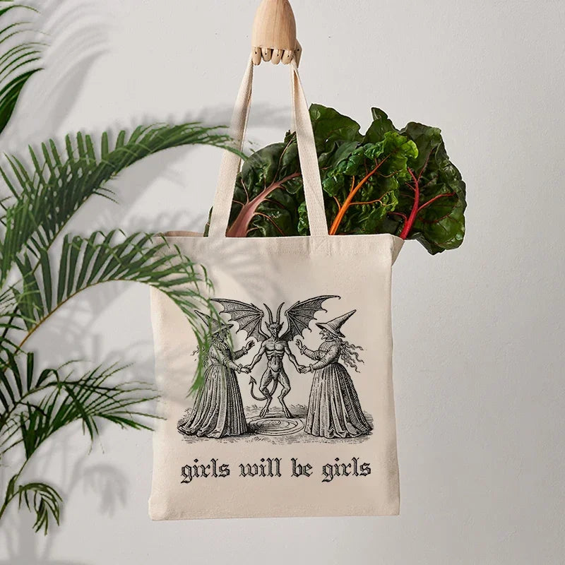 Girls Will Be Girls Witch Canvas Tote Bag