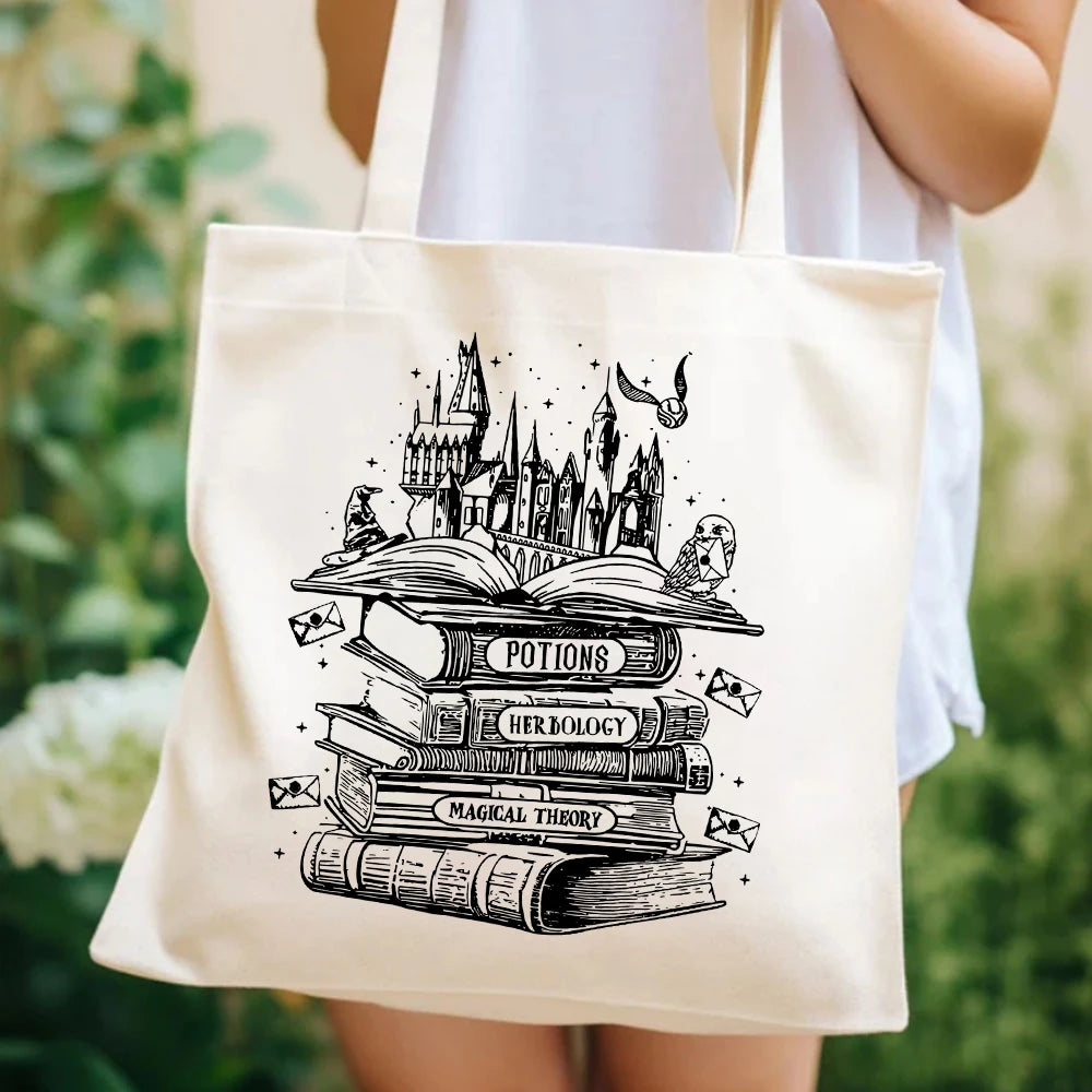 Magical Wizard Bookstore Castle Print Tote Bag