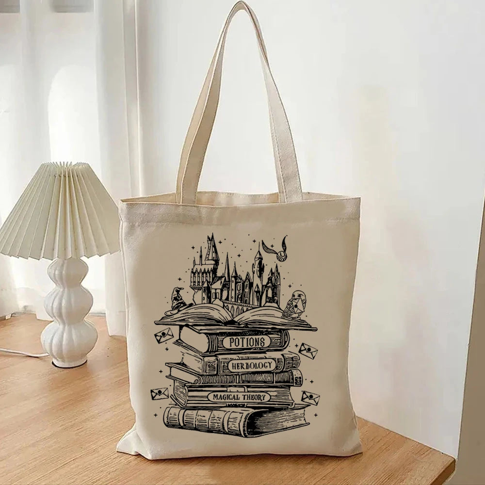 Magical Wizard Bookstore Castle Print Tote Bag