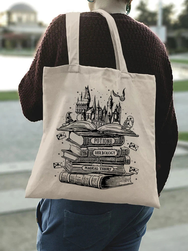 Magical Wizard Bookstore Castle Print Tote Bag