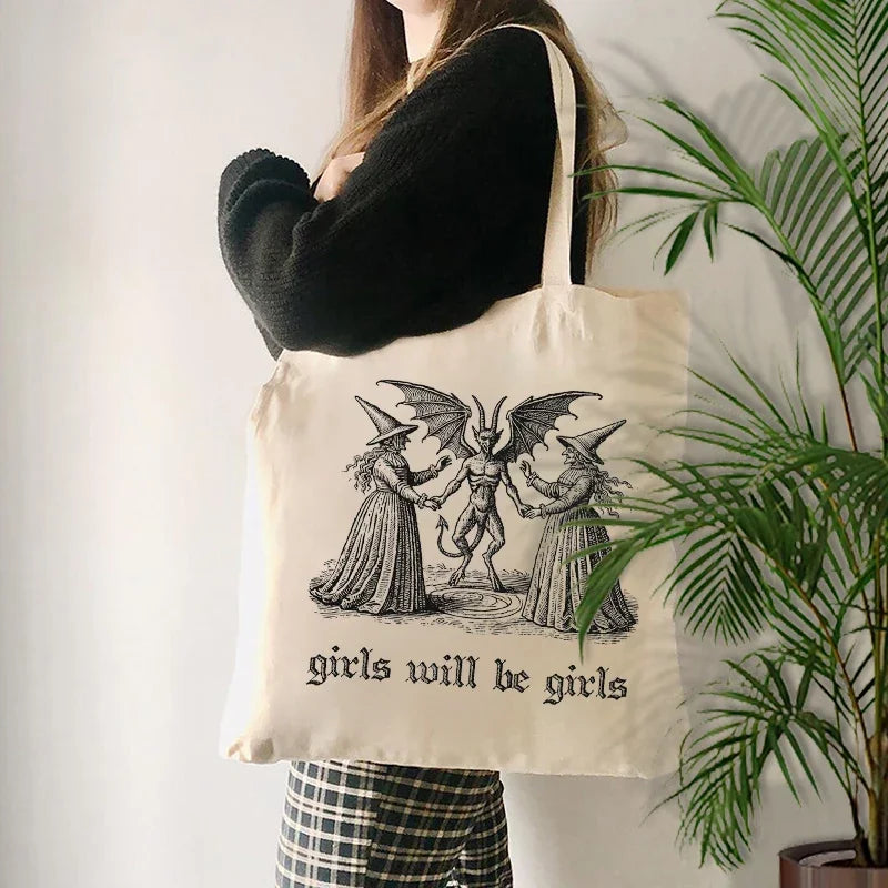 Girls Will Be Girls Witch Canvas Tote Bag