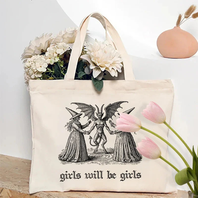 Girls Will Be Girls Witch Canvas Tote Bag