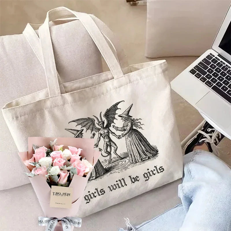 Girls Will Be Girls Witch Canvas Tote Bag