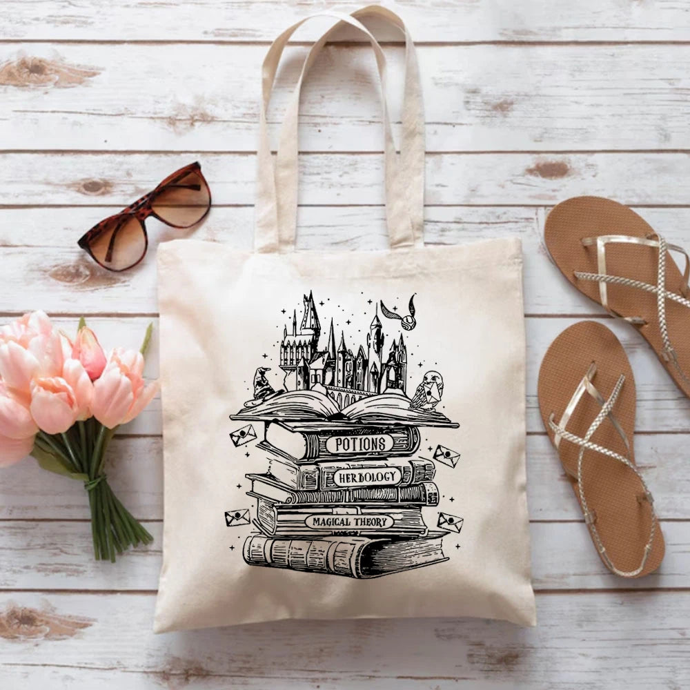 Magical Wizard Bookstore Castle Print Tote Bag