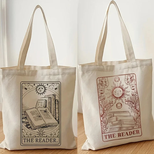 Vintage "The Reader" Pattern Canvas Tote Bag