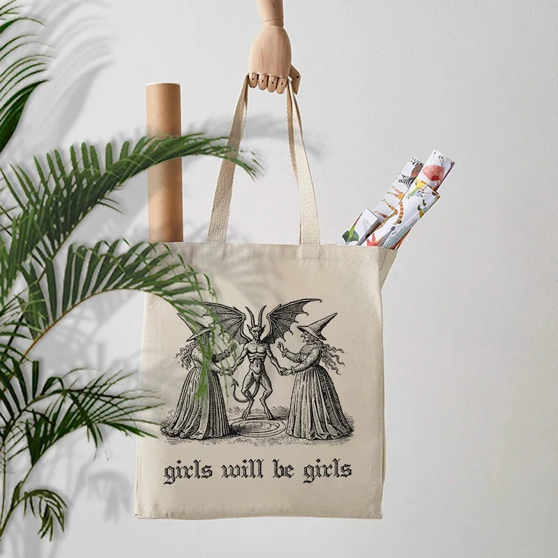 Girls Will Be Girls Witch Canvas Tote Bag