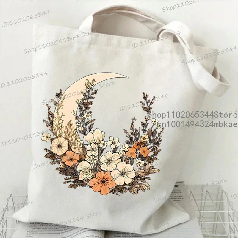 Floral Moon Shopping Tote Bags