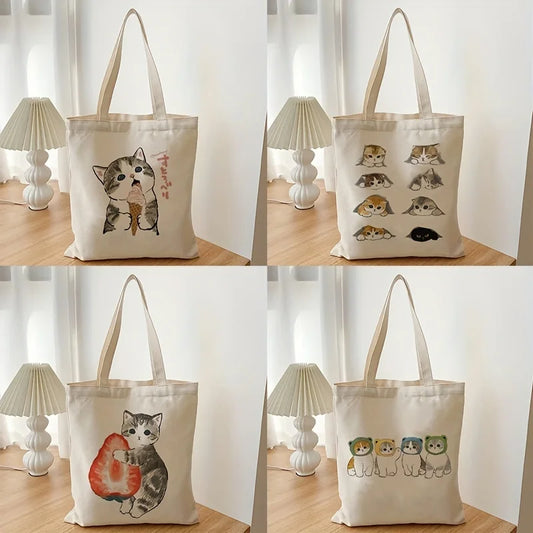 Cute Cats Tote Bags, Harajuku Cartoon Vintage Bag