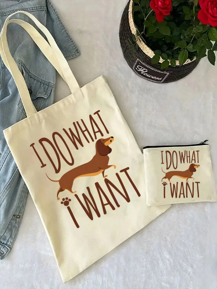 Anatomy Dachshund Dog, “I Do What I Want” Tote Bag