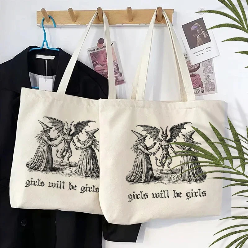 Girls Will Be Girls Witch Canvas Tote Bag