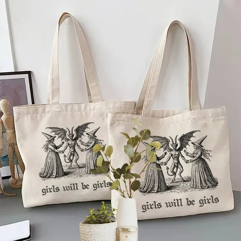 Girls Will Be Girls Witch Canvas Tote Bag