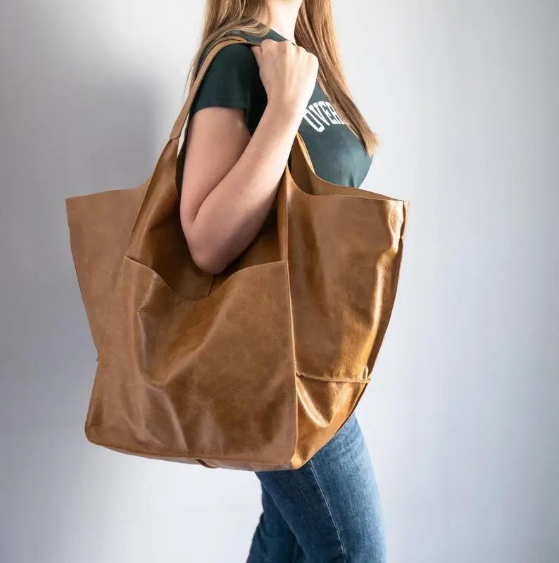 Soft Leather Large Capacity Tote Bag